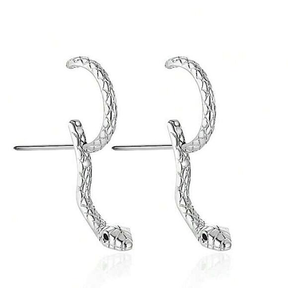 Silver Snake Earrings Creative Design Trendy - Picture 3 of 4